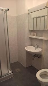 a bathroom with a sink and a toilet and a shower at Gostilna Lokve in Lokve +47 photos