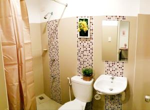 a small bathroom with a toilet and a sink at Mailz Haven 7-2BR Apartment in Davao City