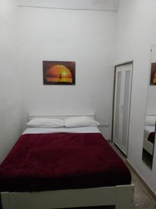 ビシェーリエにあるPescandoraの白いベッドルーム(赤い毛布付きのベッド付)