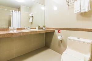 un bagno con un water, un lavandino e uno specchio di El Tambo 1 a Lima