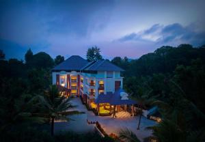 an aerial view of a house at night at Woodnote Thekkady in Thekkady