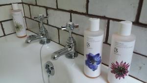 a bathroom sink with two bottles ofodorizers on it at Bridge House in Bampton