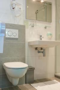 a bathroom with a toilet and a sink at Hotel Restaurant de Jonge Heertjes in Aalsmeer