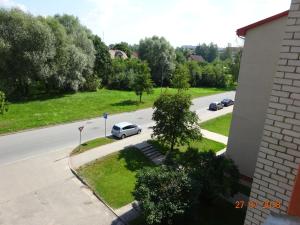 an aerial view of a street with a car on the road at Briedis un partneri in Cēsis