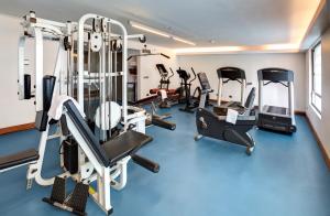 a gym with several treadmills and exercise equipment at Novotel Santiago Las Condes in Santiago