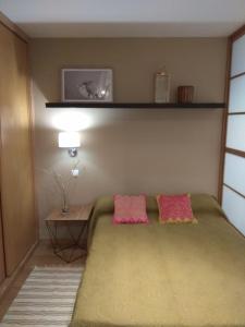 - une chambre avec un lit et 2 oreillers roses dans l'établissement Coqueto apartamento centro VIGO con WIFI, à Vigo