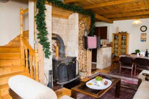 a living room with a fireplace and a tv at Villa Moutain View in Žabljak