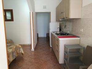 a small kitchen with a stove and a refrigerator at Appartamento Tripoli in Vieste
