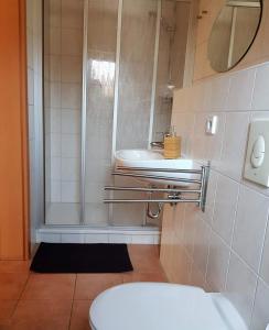 Et badeværelse på Ferienwohnungen Margaretenhof, Plaue