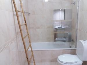 e bagno con servizi igienici e doccia con scala. di Gare Do Sol Free Parking and Smart TV ad Aveiro Altre 14 foto