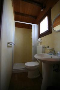 a bathroom with a toilet and a sink and a shower at Oasi del Sangro in Castel di Sangro