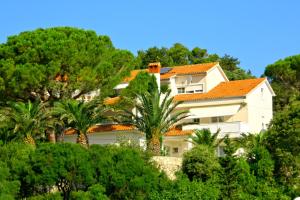 a large white house surrounded by trees at Villa Lucija in Rab