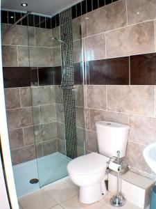 a bathroom with a toilet and a shower at Rosslyn in Douglas