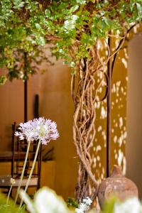 un ramo de flores en un jarrón junto a un árbol en Maison Saint Louis avec Jacuzzi, en Besse-sur-Issole