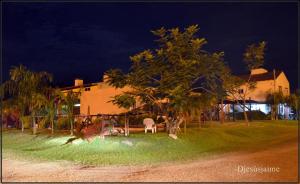 ein Haus mit einem Baum im Hof nachts in der Unterkunft Esquina Escondida in Federación