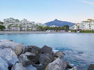 a large body of water with mountains at Benabola Hotel & Suites in Marbella