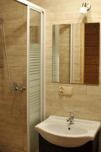 ブコビナ・タトシャンスカにあるJodłowy Dworekのバスルーム(シンク、シャワー、鏡付)