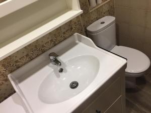 a bathroom with a white sink and a toilet at Apartamento Tolaitola in Toledo