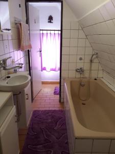 y baño con lavamanos, bañera y lavamanos. en Pension u Adršpachu - Dana Tyšerová, en Janovice