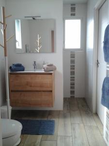 a bathroom with a sink and a mirror at Le Temps d'une Pause in Bretignolles-sur-Mer