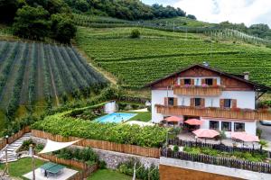 een villa in een wijngaard met een huis en een zwembad bij Niederhof life in Lana