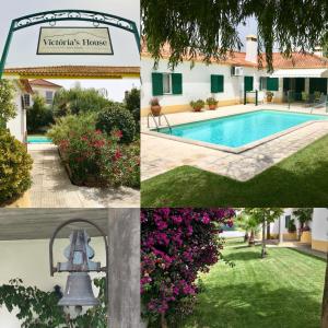 a collage of photos of a house and a swimming pool at Vitoria's House in Azeitao