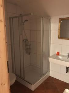 prysznic w łazience z toaletą i umywalką w obiekcie Steuer 59 App 5 w mieście Annaberg im Lammertal
