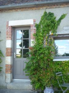 una puerta delantera de una casa con una planta delante en Chambres d'Hôtes Les Potiers, en Sens-Beaujeu