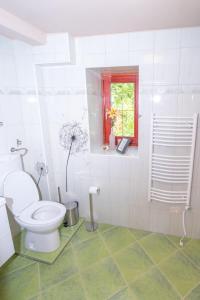 a white bathroom with a toilet and a window at House Bovecation in Bovec +14 photos