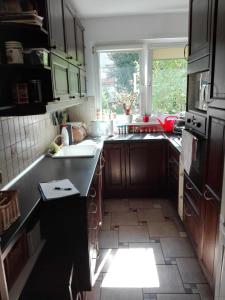 a kitchen with a sink and a window at Mieszkanie Bez Barier in Szczecin