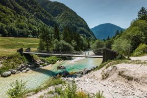 a bridge over a river in a valley at House Bovecation in Bovec