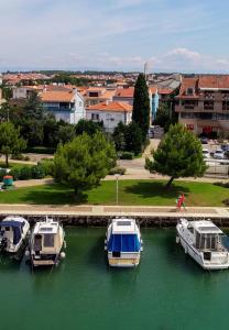 un grupo de barcos atracados en un río en Villa Benelux, en Zadar