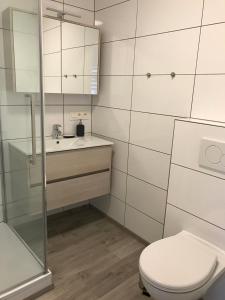 La salle de bains est pourvue de toilettes et d'un lavabo. dans l'établissement Xperience-Today Eupen, à Eupen