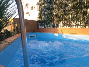 a swimming pool with blue water and plants at Dimore di Mare in San Pietro Vernotico