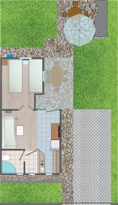 a floor plan of a house with a stone wall at Apartments Mladen in Njivice