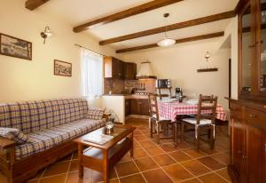 Apartmani Hrelja في Labinci: غرفة معيشة مع أريكة وطاولة
