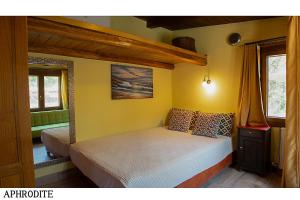 a bedroom with two beds and two windows at Medusa Gorgon in Develíkia