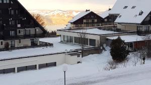 a group of buildings with snow on the roofs at Chalet Le Télémark in Thollon