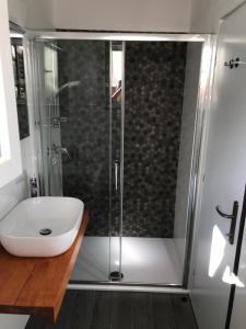 a bathroom with a shower and a sink at Apartments Mirna with parking in Lovran