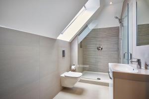 a bathroom with a toilet and a sink and a skylight at Imperial Court By Viridian Apartments in Maidenhead