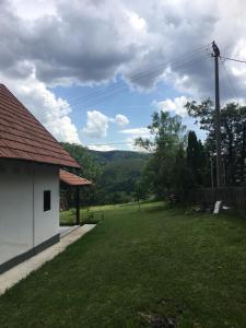 a yard with a house and a green field at Vikendica na Zlatiboru in Zlatibor +14 photos