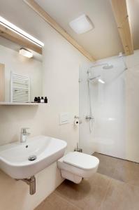 a white bathroom with a sink and a toilet at Hotel Kleis in Cvikov