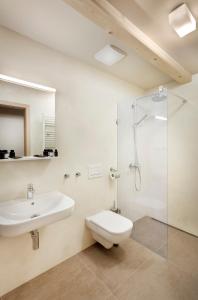 a bathroom with a sink and a toilet and a shower at Hotel Kleis in Cvikov