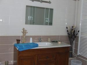 een badkamer met een wastafel en een spiegel bij chambre d'hôtes du Valvion in Beauquesne