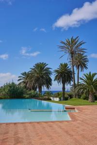 a swimming pool with palm trees in the background at Hotel Porto Santo & Spa in Porto Santo