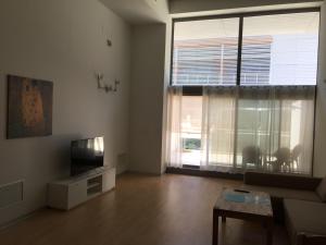 sala de estar con sofá y TV en Loft with terrace 24m2, swimming pool and garage, en Chirivella