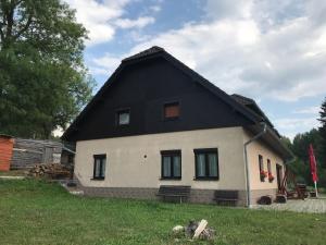 a house with a black and white roof at Chalupa Podlesí in Podlesí