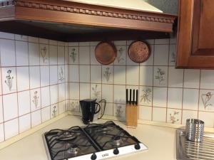 a kitchen counter with a stove top in a kitchen at Casa nel bosco in Osiglia