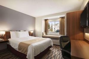 a hotel room with a bed and a window at Microtel Inn by Wyndham - Albany Airport in Latham