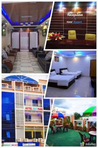 een collage van vier foto's van een hotelkamer bij Hotel Skypark, Sreemangal in Sreemangal